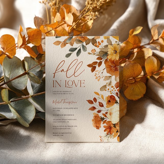 Convites Cair No Amor Aquarela Chá de panela Russo Da Terra (Fall In Love Watercolor Rustic Earth Bridal Shower Invitation)