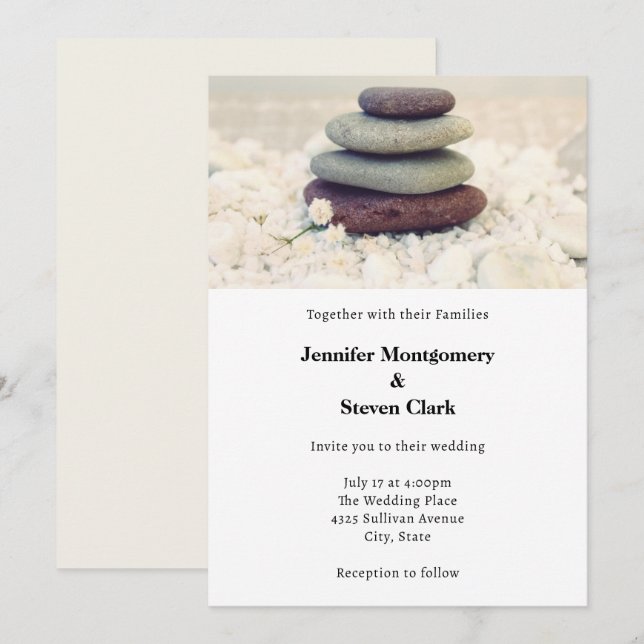 Convites Cairn Meditativo de Pedras Empilhadas Casamento (Frente/Verso)