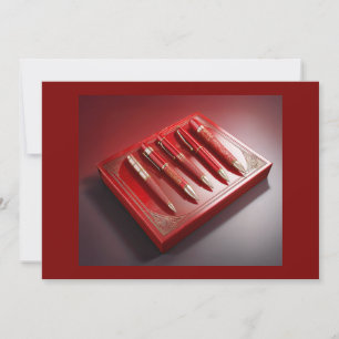 Convites Caixa De Presente E Cinco Canetas De Ponto De Cone