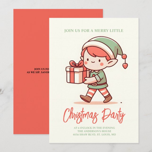 Convites caixa de presentes de natal de elf fofo (Frente/Verso)