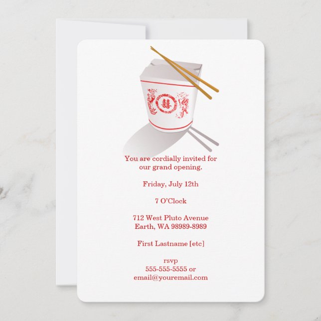 Convites Caixa de Saída do Restaurante Chinês (Frente)