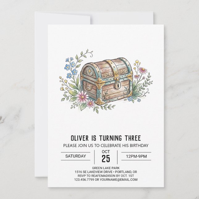Convites Caixa de Tesouro de Flores Silvestres Aniversário (Frente)