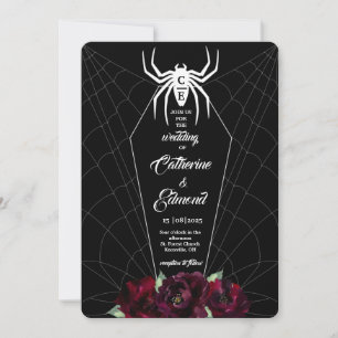 Convites Caixão de Teia de Aranha Preto Branco Hallowedding