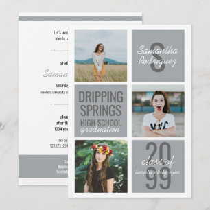 Convites Caixas de Diversão de 3 Fotos Cinza Prateado Forma