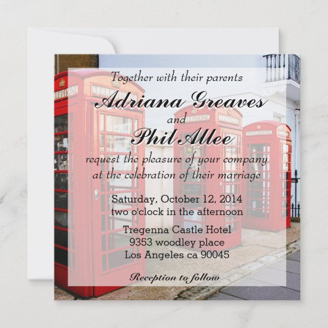 Convites Caixas de Telefone Vermelho de Londres, Fotografia (Frente)