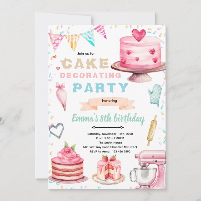 Convites Cake decorating theme party invitation (Frente)