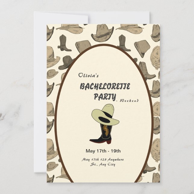 Convites Calçado de chapéu de cowboy Festa de solteira padr (Verso)
