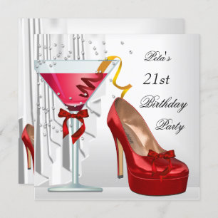 Convites Calçado de coquetel branco-aniversário de 21 anos