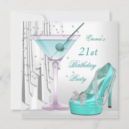 Convites Calçado Teal Branco Martini Pearl do Partido anive