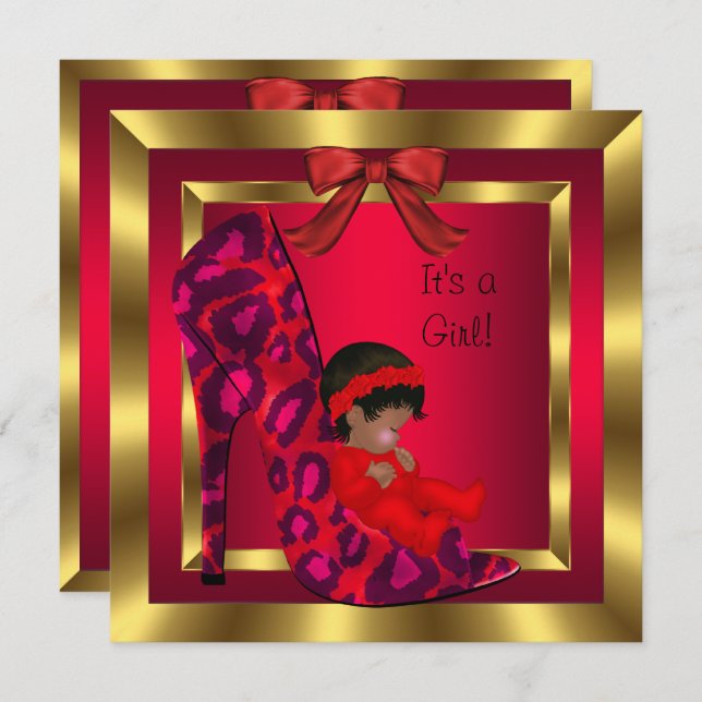 Convites Calçado Vermelho Chá de fraldas Africano Americano (Frente/Verso)