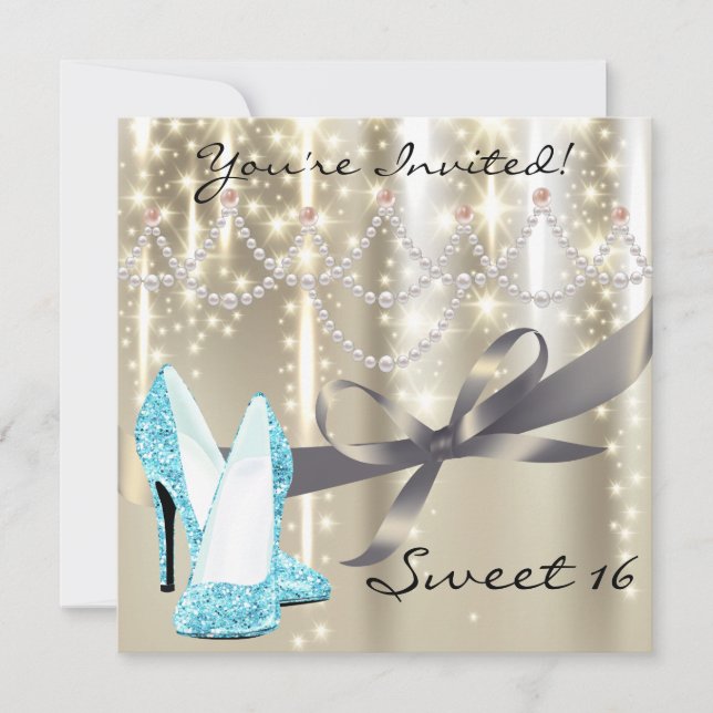 Convites Calçados Brilhantes Azuis Glimmer Dourados Doce De (Frente)