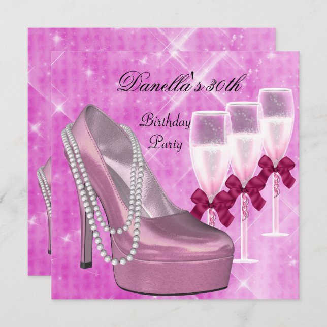 Convites Calçados cor-de-rosa aniversário de 30 anos Hi Hee (Frente/Verso)