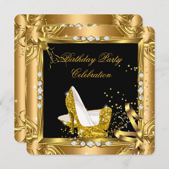 Convites Calçados de alto salto amarelo Dourado Partido Neg (Frente/Verso)