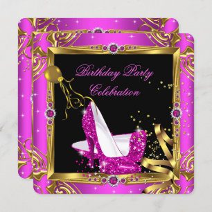 Convites Calçados de alto salto, cor-de-rosa-quente, brilho