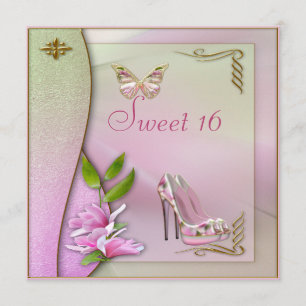 Convites Calçados glamoroso magnólia & doce 16 da borbole