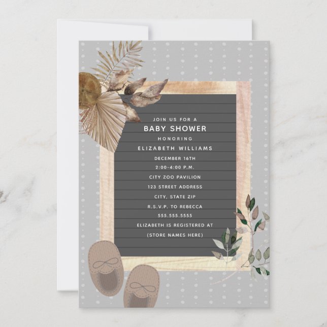 Convites Calçados para bebês de bordo Chá de fraldas botâni (Frente)