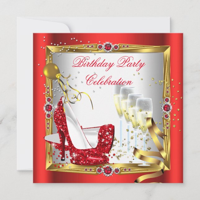 Convites Calçados Red High Heel Champagne Dourado Branco (Frente)