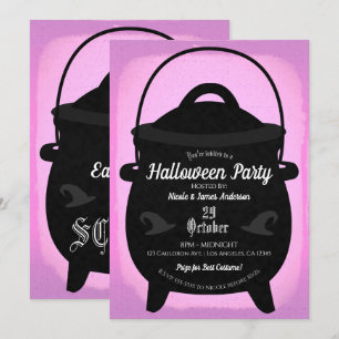 Convites Caldeirão de Bruxa Preta Festa de Halloween Rosa