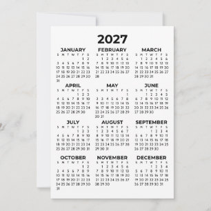 Convites Calendário Anual 2027 Básico Simples