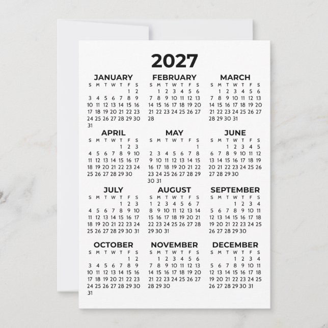 Convites Calendário Anual 2027 Básico Simples (Frente)