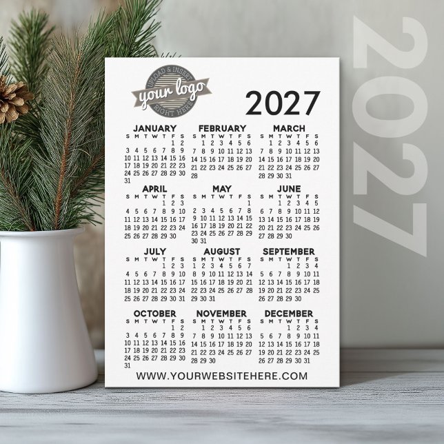 Convites Calendário Anual 2027 com Logotipo da Empresa (2027 Calendar Holiday Card)