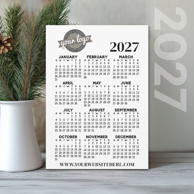 Convites Calendário Anual 2027 com Logotipo da Empresa (2027 Calendar Holiday Card)