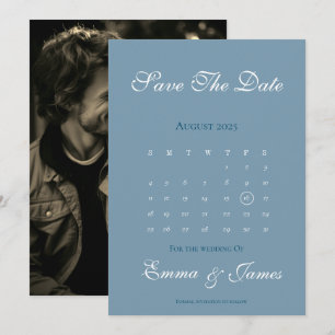 Convites Calendário Azul Dusty Salva A Data com Foto