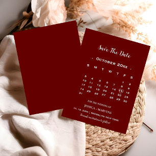 Convites Calendário burgundy moderno sem foto para salvar a