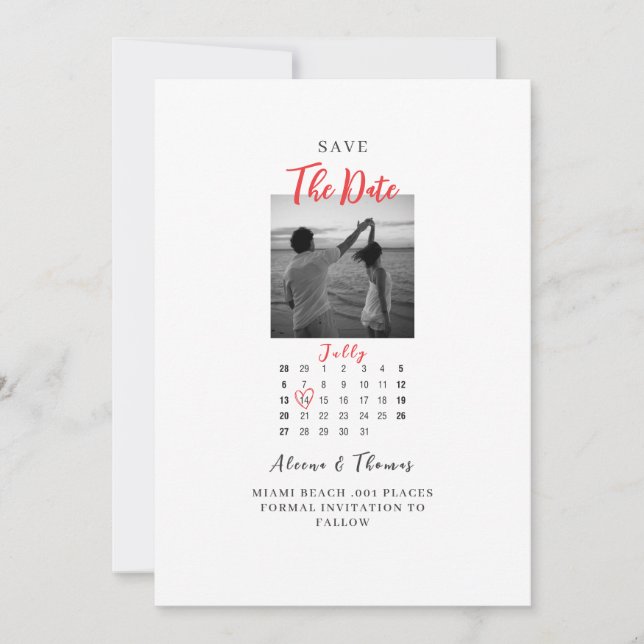 Convites Calendário chic em preto e branco para salvar a da (Frente)