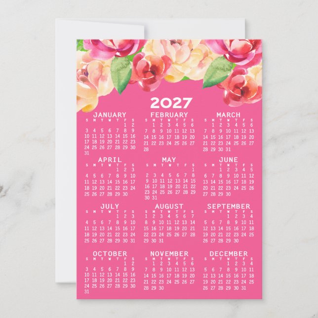 Convites Calendário com Flores de Aquarela Pintadas (Frente)