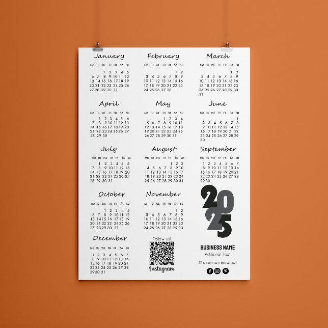 Convites Calendário de 2025 anos de Kalender Deutsch Básico (2025 Year Calendar Basic Black And White Invitation)