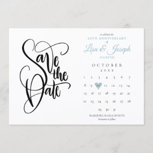 Convites Calendário de 60º Aniversário Salve a Data Coração