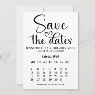Convites calendário de black and white wedding save the dat