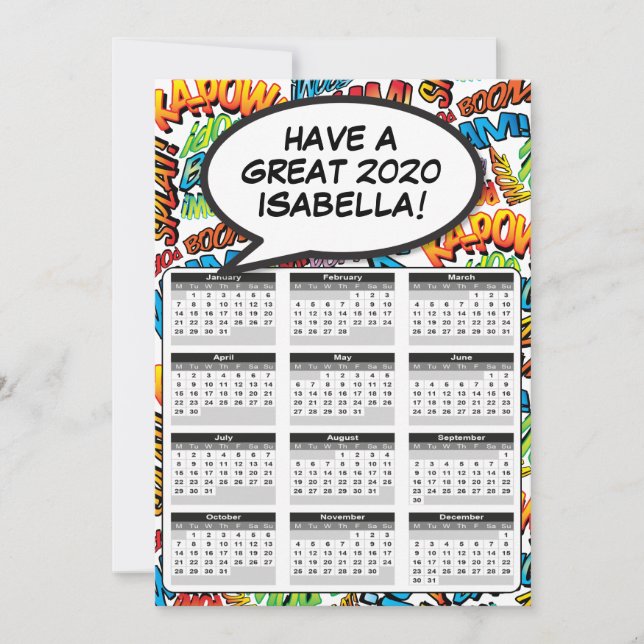 Convites Calendário de Bolha de Fala Pop Art de Quadrinhos  (Frente)