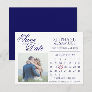 Convites Calendário de Casamento Azul Marinho Foto Save the