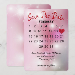 Convites Calendário de Casamento Salve a Data em Bokeh Rosa