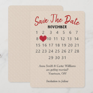 Convites Calendário de Casamento Salve a Data em Padrão Emb