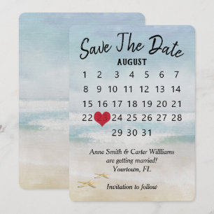 Convites Calendário de Casamento Salve a Data Praia Estrela