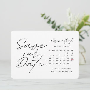 Convites Calendário de Data de Salvamento de Script Branco 