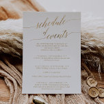 Convites Calendário de Eventos de Casamento Dourado Elegant<br><div class="desc">Este elegante convite para eventos de casamento de 5x7" é perfeito para um simples casamento de destino. A design neutra apresenta uma carta minimalista decorada com a tipografia falsa de ouro romântica e caprichosa. Nota: Este design não apresenta folha de ouro real. É um gráfico de alta qualidade feito para...</div>