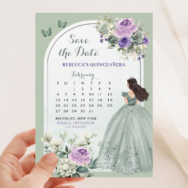 Convites Calendário de Filial Verde Lilac e Sage Salvar a D