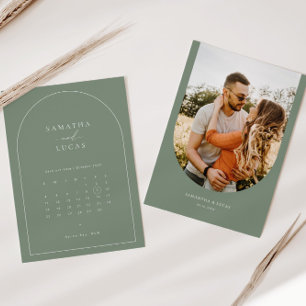 Convites Calendário de fotos de arco de salva em sage minim