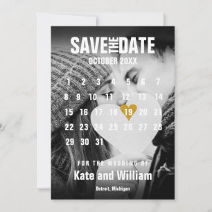 Convites Calendário de Fotos Moderno Coração Dourado Salve 