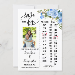 Convites Calendário de fotos salvar a data Casamento azul 