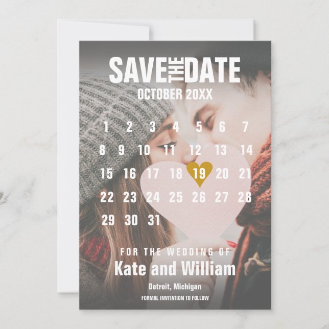 Convites Calendário de Fotos Salvar a Data Ouro Amor Coraçã (Frente)