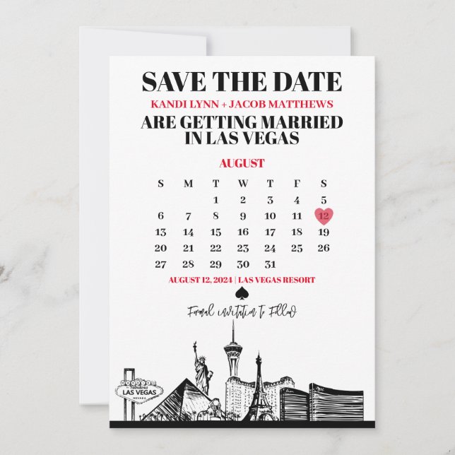 Convites Calendário de Las Vegas Salve a Data (Frente)