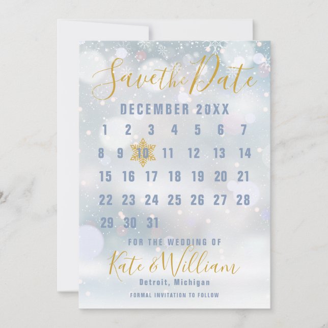 Convites Calendário de Primeiros Flocos de Neve Casamento S (Frente)