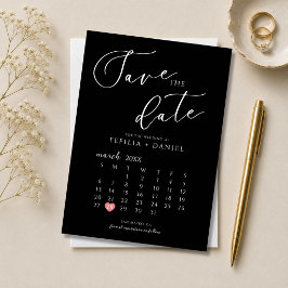 Convites Calendário de Salvar a Data Minimalista Preto e Br