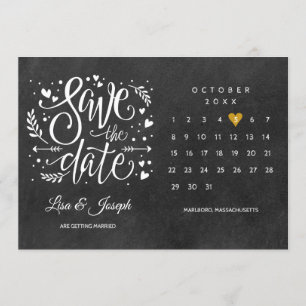 Convites Calendário de Salve a Data Coração de Ouro Lousa