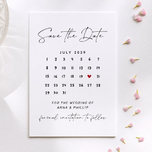 Convites Calendário de Script Moderno Casamento Salve a Dat